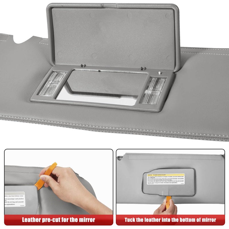 KBH Car Sun Visor Cover for Chevy Tahoe Suburban & GMC Yukon 1995 1996 1997 1998 1999, Left and Right Side Sunvisor Covering, Vinyl Leather Trim, Anti-Scratch, Gray - Image 4